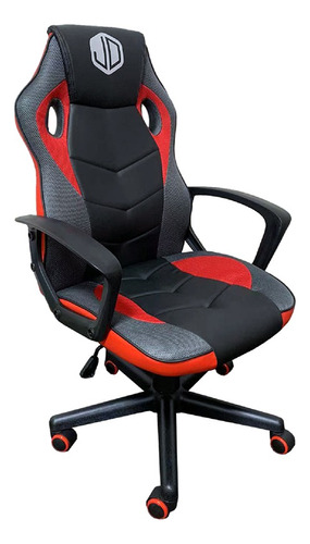 Silla De Escritorio Gamer Jd 615 Regulable Cuero Sintetico 5 Ruedas Negro Rojo 