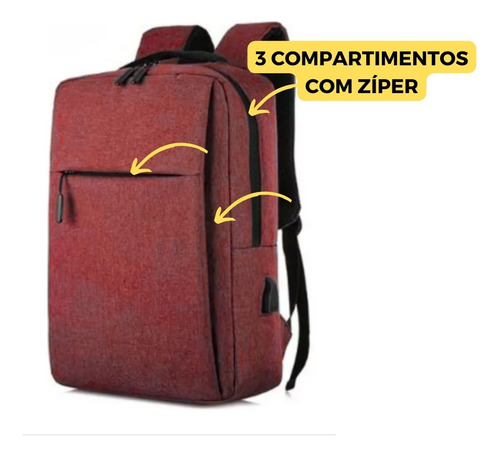Mochila Multifuncional Masculina Reforçada Trabalho Vermelha