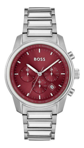 Reloj Boss Trace Para Hombre De Acero Plateado Ss Color del fondo Bordó