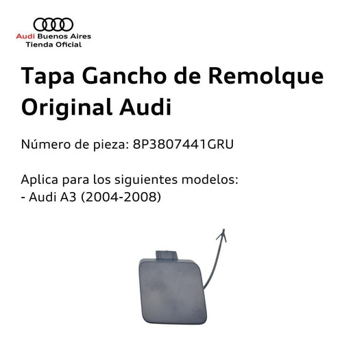 Imagen 2 de 6 de Tapa Gancho De Remolque Original Audi A3
