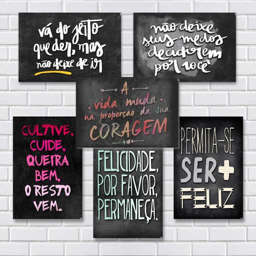 Kit Com 6 Placas Decorativas Em Mdf - Frases - Motivacionais Cor Colorido placas frases