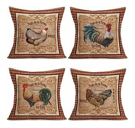 Fukeen Vendimia Granja Gallo Gallina Tirar Almohada Cubre Fr