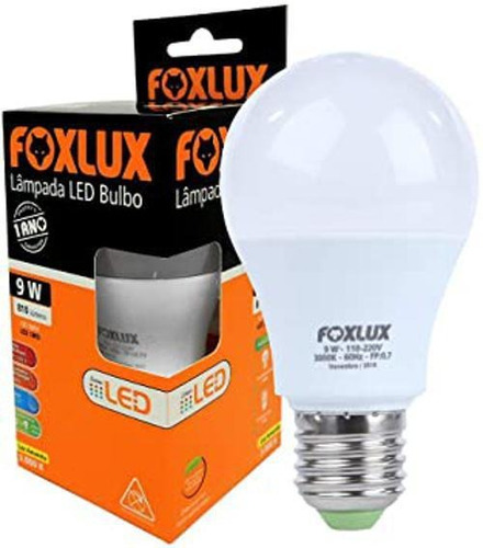 Lâmpada Led Bulbo 9w Luz Quente 3.000k Bivolt Foxlux 110V/220V