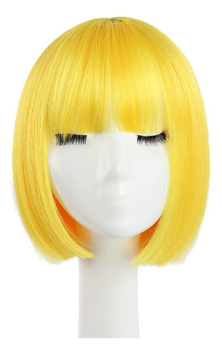 Pelucas Pelo Para Disfraz Amarillo Corto Bob Cosplay Navidad