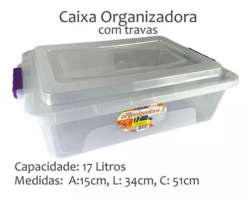 Caixa Organizadora Transparente de Plástico com tampa e travas 17 Litros