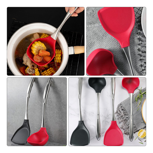 Cucharón De Sopa De Silicona Con Mango Largo De Acero Inoxid