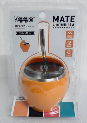 Mate Acero Inoxidab Exterior Silicona 230ml  + Bombilla Keep