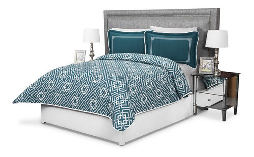 Íntima Hogar Juego De Edredón Greco King Size 2 Vistas Color Azul Petróleo Diseño De La Tela Estampado