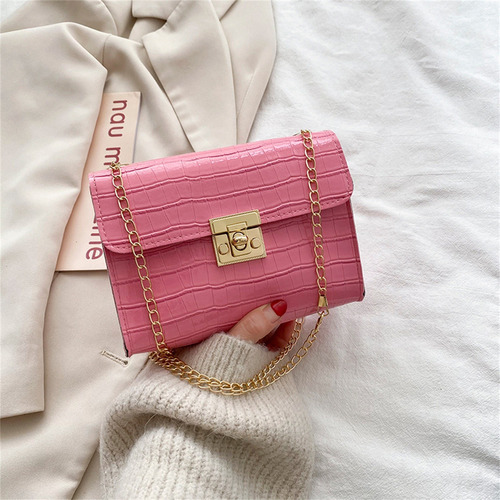 Bolso Cuadrado Pequeño L Para Mujer Con Cadena De Bandolera Color Rosa