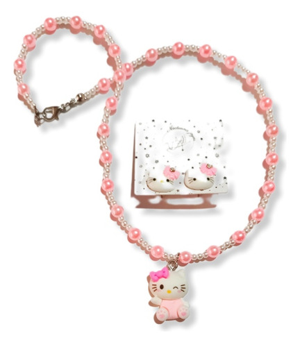 Conjunto Collar Y Aros Hello Kitty 