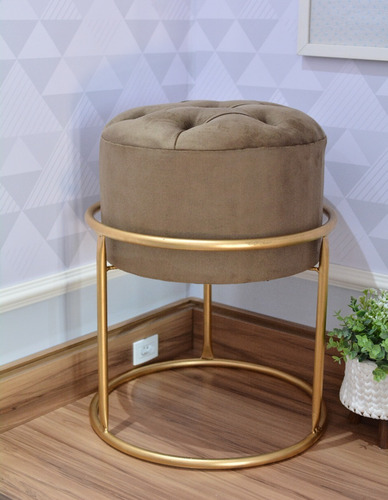 Puff Redondo Captonê Alto Decorativo Suede Rose Sala Quarto