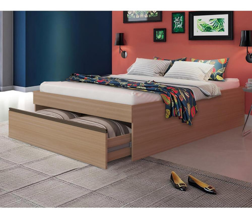 Cama Casal Elegance Versátil - Carvalho/champanhe Cor Marrom