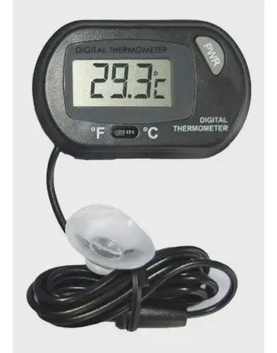 Termômetro Digital Com Ventosa Água Doce E Salgada Aquario Cor Preto