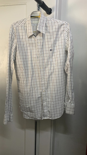 Camisa De Hombre, Talle S, Manga Larga, Blanca A Cuadros