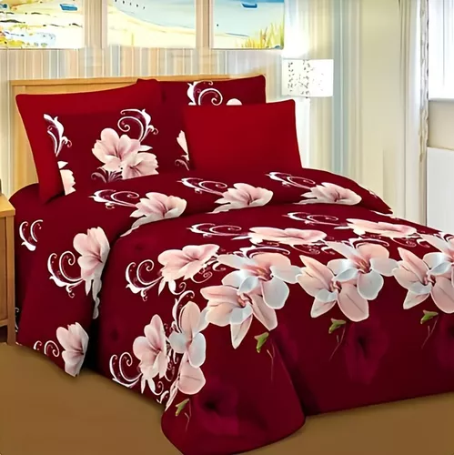 Flor Juego de Sábanas Cama 150x200+35cm, Lirio Rosa Ropa de Cama Estampada  Microfibra,4 Piezas - 1 Sábana Bajera y 1 Sábana Encimera y 2 Fundas de