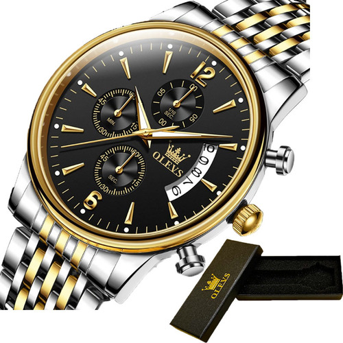 Reloj Olevs Sports Chronograph Luminous Quartz Color Del Fondo Silver Golden Black