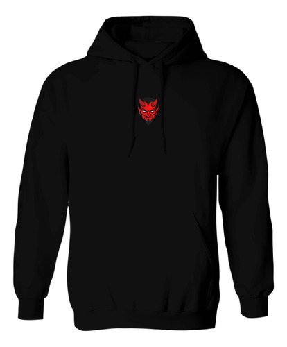 Sudadera Con Gorro Bordado Diablo Rostro Demonio Rojo Cuerno