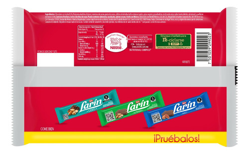 Larín Chocolate Con Avellanas 10 Pzas De 24g