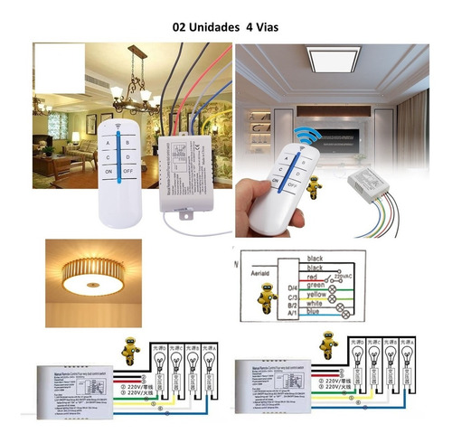 Imagem 5 de 10 de 02x Interruptor De Parede 4 Vias Controle Remoto P/lampadas