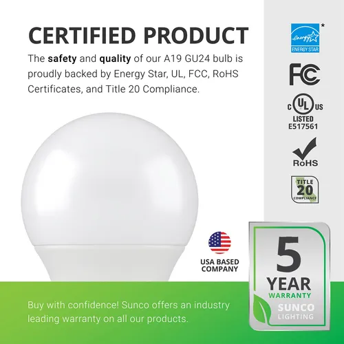 Bombilla Led Sunco A19 Gu24, 5000 K, Luz Diurna, Paquete De