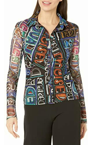 Desigual Playera De Punto Para Mujer De Manga Larga, Azul,