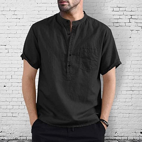 Camisa Camisa De Manga Corta Con Botones Y Cuello Mandarín