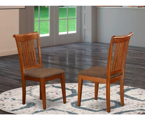  East West Furniture POC-SBR-C Portland - Sillas de madera  tapizadas de tela de lino : Hogar y Cocina