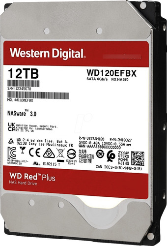 Disco Duro Wd Red Plus Nas 12tb 7200rpm 256mb Sata 3 6gb/s