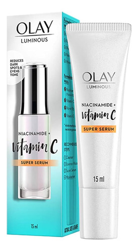 Olay Súper Suero De Vitamina C Y Niacinamida | Con Niacinamida 99% Pura | Reducción Puntual Del 78% | 2x Brillo Desde El 1er Uso | Reduce Las Manchas Oscuras Para Un Brillo Uniforme | 15 Ml 0.5 Oz