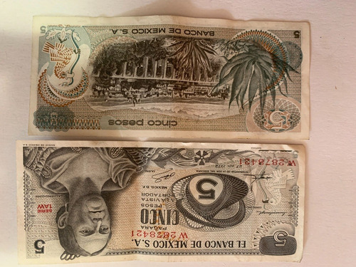Billete Mexicano 5 Pesos De Colección (1972).