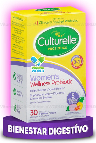 Culturelle Probióticos Para Mujeres 120 Mg 30 Tabletas Sabor Frutas