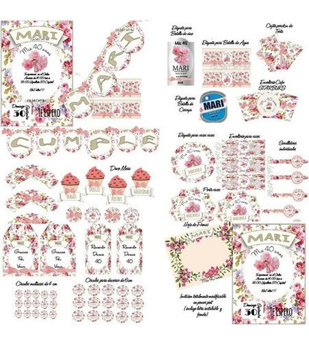 Kit Imprimible Shabby Chic Vintage Candybar Romántico Rosas
