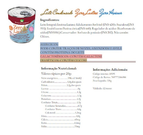 Imagem 3 de 3 de Leite Condensado Zero Lactose Zero Açúcar Sl 335g