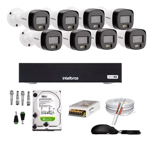 comprar Kit 8 Câmeras Intelbras Fullcolor Dvr Intelbras 16c Completo