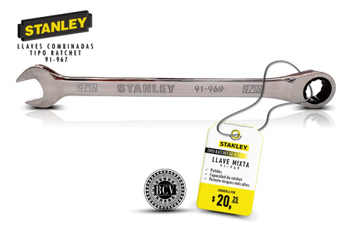 Llave Combinada Tipo Ratchet De 9/16 Stanley 91-969 Larga