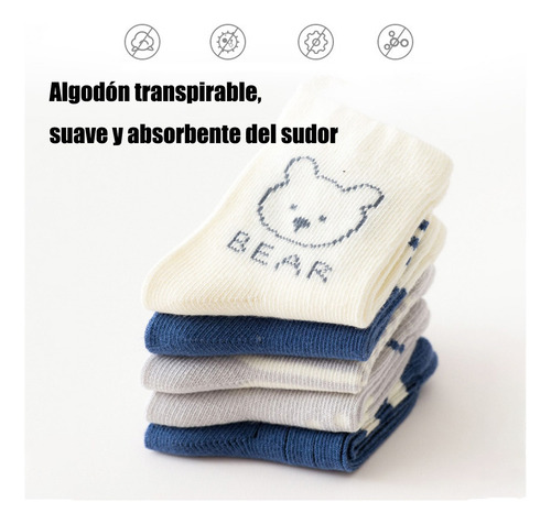 Calceta Para Bebes Y Niños De Algodón 5 Piezas Azul Marino 3-5 Años