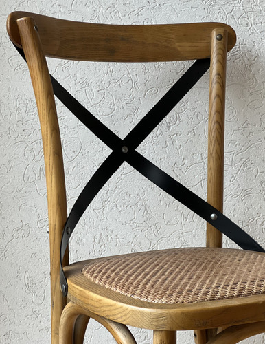 Banqueta Cross Vintage Lustre Roble Alta Ratan Madera Laqueado Natural
