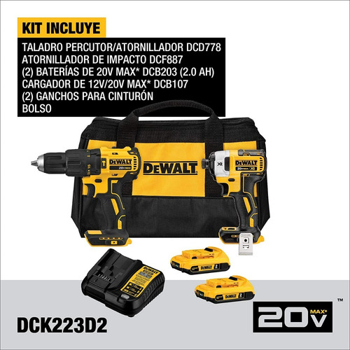 Kit Rotomartillo Y Atornillador De Impacto Dewalt Dck223d2