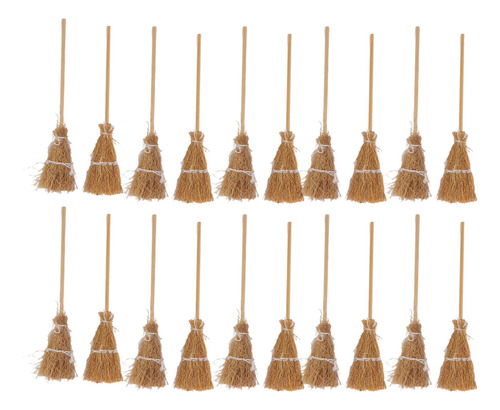 Set De 20 Mini Escobas Decorativas Estilo Bruja Con Cuerda