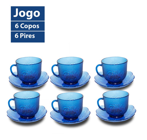 Xicara Cha Azul Rosas 200ml 12 Pcs (c/pires)