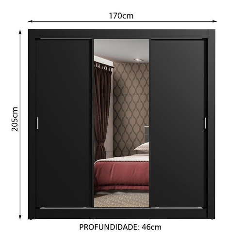 Imagen 2 de 8 de Ropero Madesa Mônaco color negro de mdp con 3 puertas corredizas