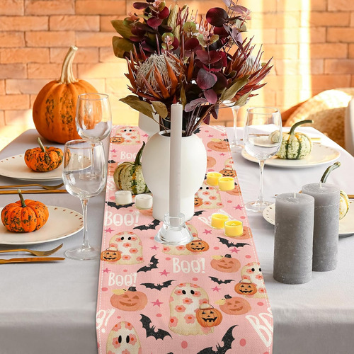 Anydesign Camino De Mesa De Halloween De Color Rosa, Fantasm