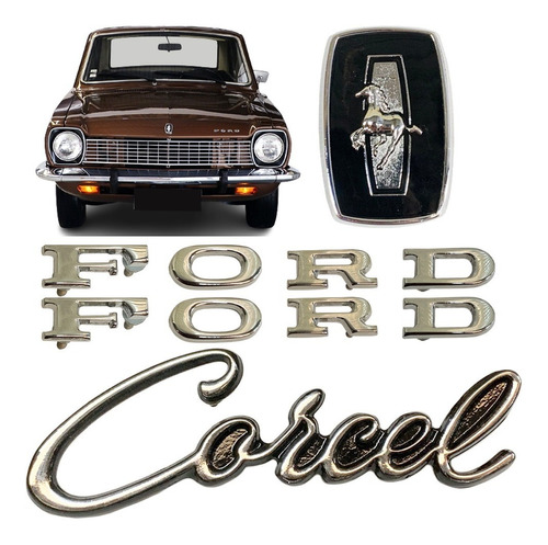 Kit Emblema Ford Corcel I -metal Cromado 4 Emblemas