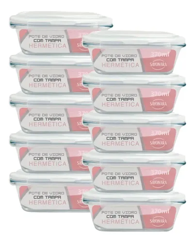 Kit 10 Potes Vidro 640ml Hermético Marmita Microodas Freezer Transparente