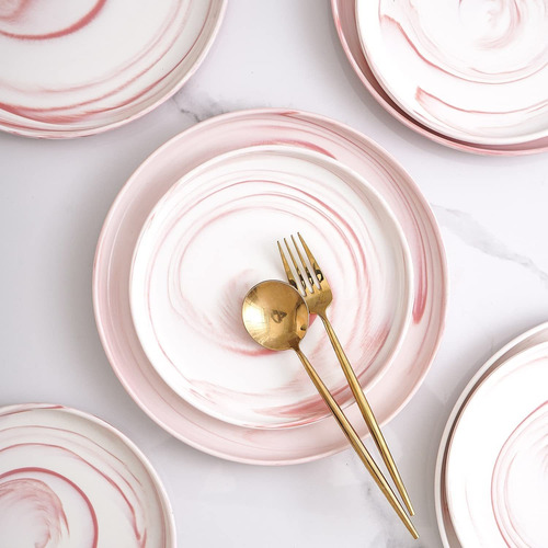 Vajilla Stone Lain 16 Pzs Porcelana Rosa Ondulado Redondo