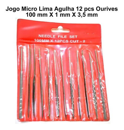 Jogo Micro Lima Agulha 12 Pcs Ourives 100 Mm X 1 Mm X 3,5 Mm