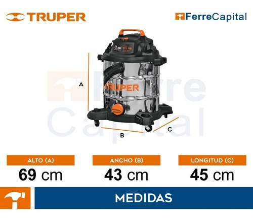 Aspiradora Sólidos Líquidos 12 Gal Acero Inox Truper 101524