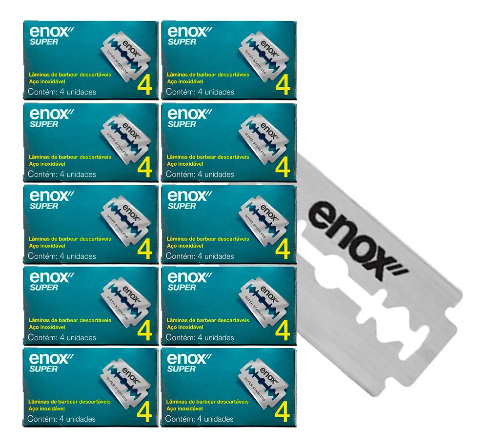 Kit 40 Lâminas De Barbear Aço Barbeador Navalha Super Enox