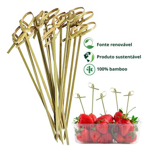 Espeto Bambu Aperitivo Decorativo Festas Nó 15cm Com 300 Uni