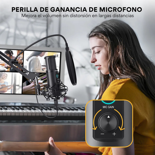Micrófono Usb Pc, Micrófono Condensador Profesional L 192khz Negro